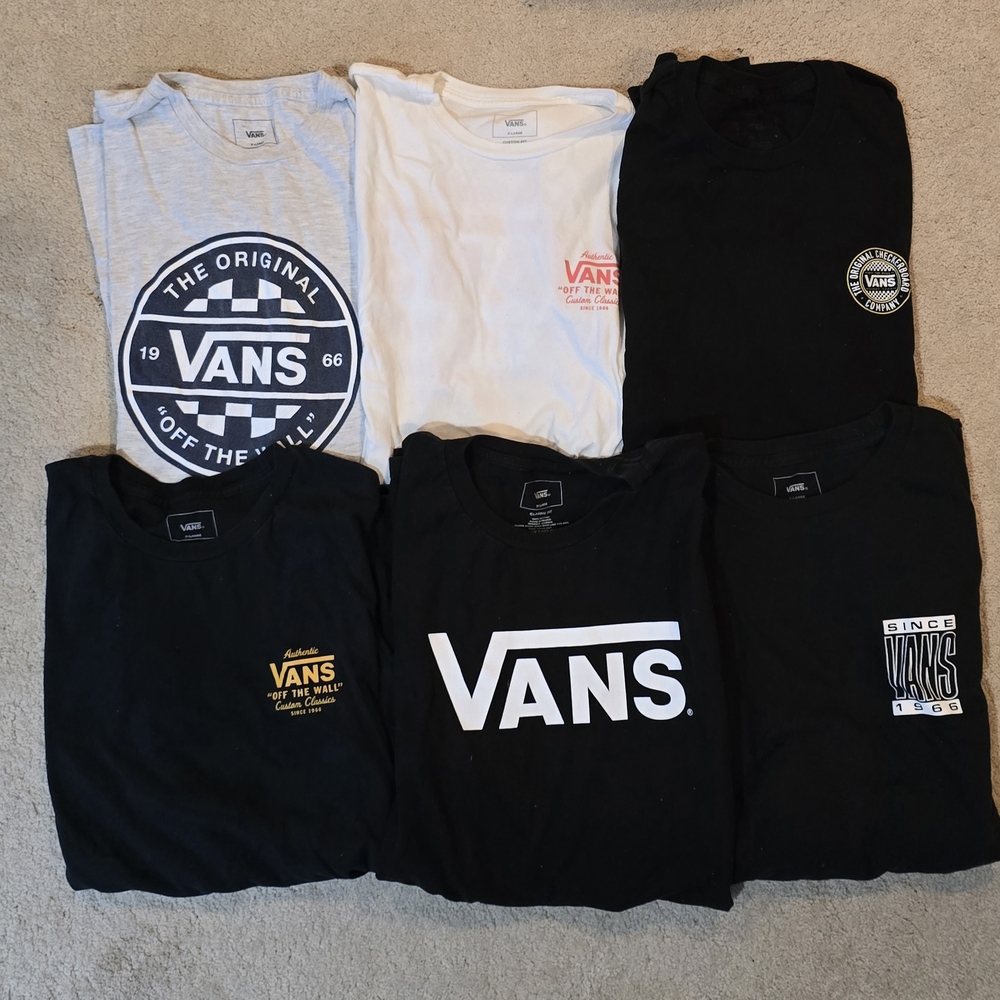 Vans Logo T-Shirts in Black, White, and Gray